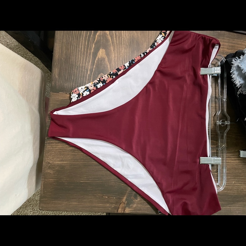 shein burgundy swim bottoms
